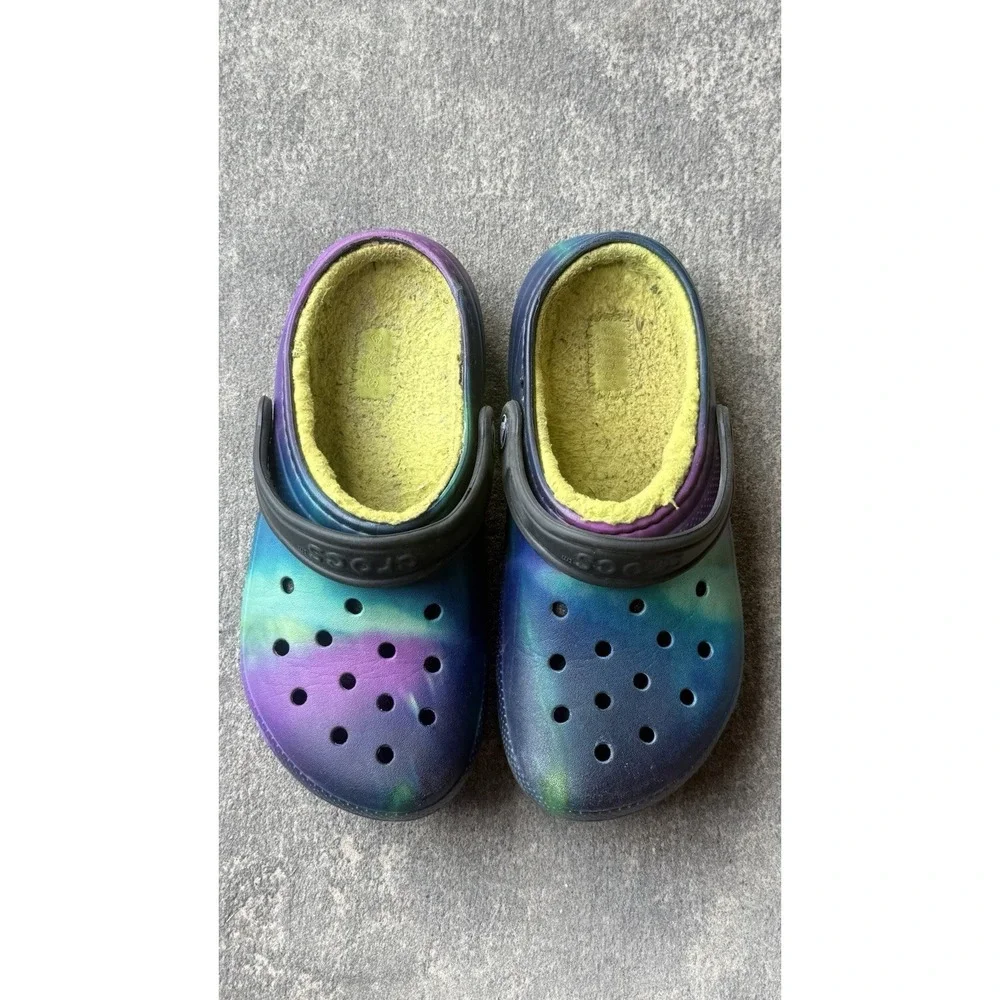 Crocs Kids Classic Lined Clog Multicolor Tie-Dye Shoes US J2